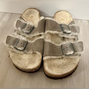 Womens Birkenstock Arizona Sz 41 US 10 Sherpa Fur Suede Shearling Sandals